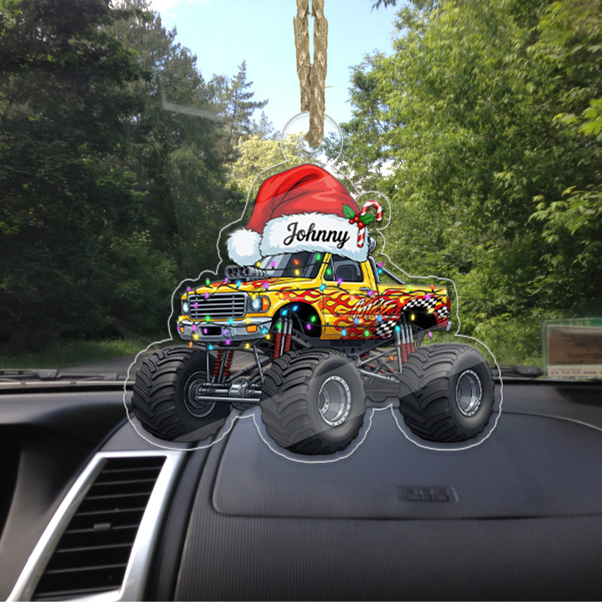 Custom Name Monster Truck With Led Light Acrylic Ornament Christmas Gift
