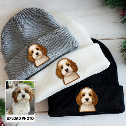 Custom Dog Lover Gift Beanie – Custom Pet Portrait Winter Hat, Personalized Knit Hat with Dog Photo TH99B15