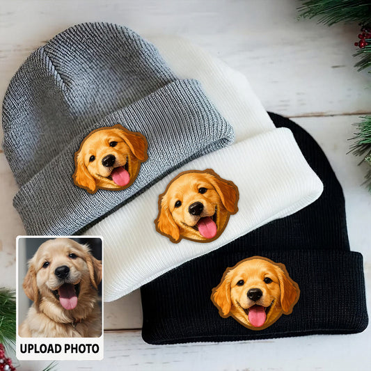 Custom Dog Photo Beanie Hat – Personalized Beanie with Pet Face, Cute Dog Mom & Dad Gift TH99B13