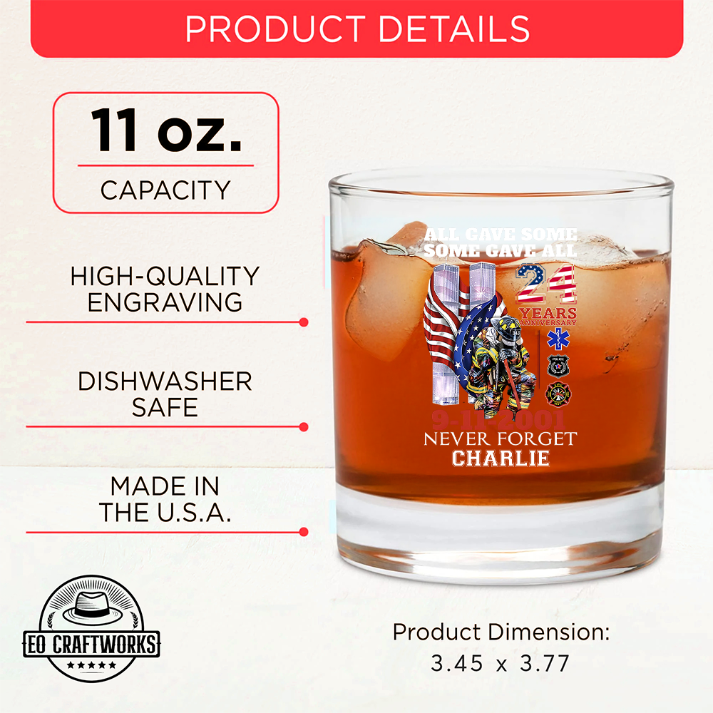 Personalized 24 Year Anniversary Patriot Day 9-11-2001 Never Forget Decanter Set, Gift For Fireman, First Responder Gift TNN045