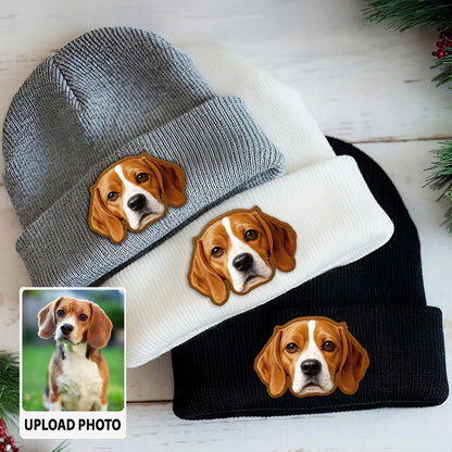 Custom Dog Lover Gift Beanie – Custom Pet Portrait Winter Hat, Personalized Knit Hat with Dog Photo TH99B14