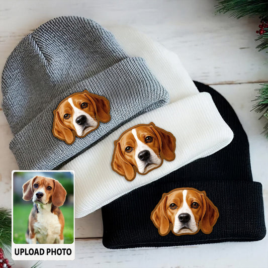 Custom Dog Lover Gift Beanie – Custom Pet Portrait Winter Hat, Personalized Knit Hat with Dog Photo TH99B14