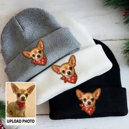 Custom Photo Dog Beanie Hat – Personalized Pet Winter Knit Hat, Cute Animal Lover Gift Idea TH99B20