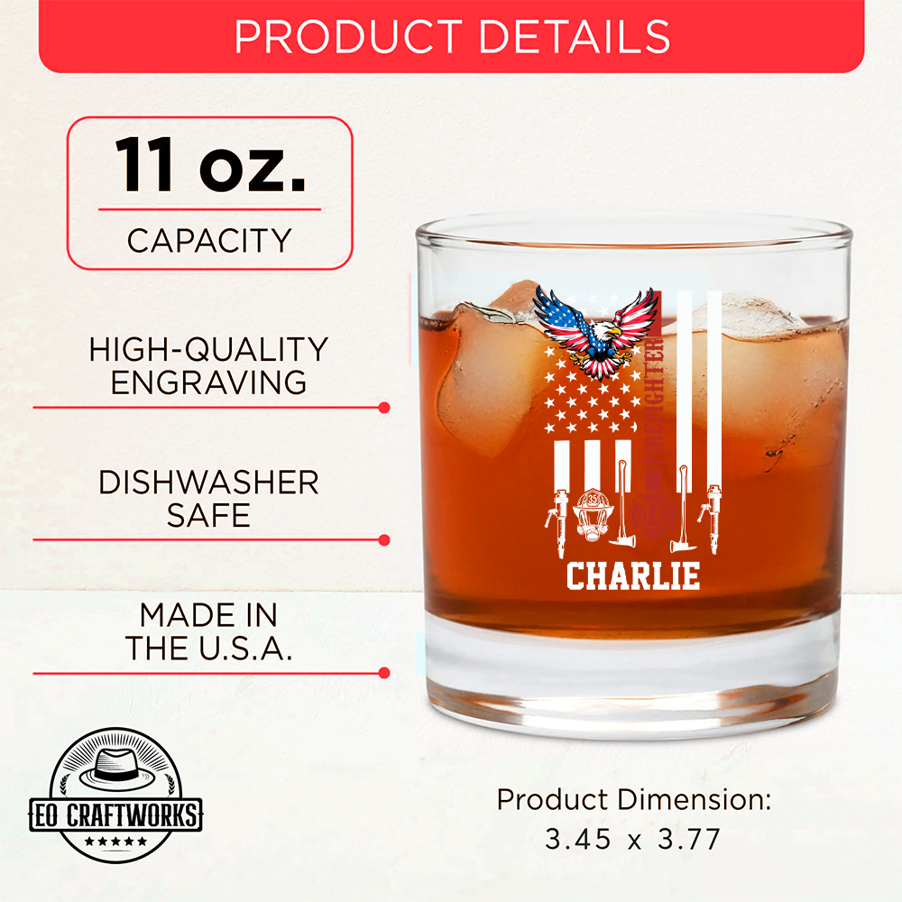 Personalized The Thin Red Line American Eagle Firefighter Decanter Set, Gift For Fireman, First Responder Gift TNN039