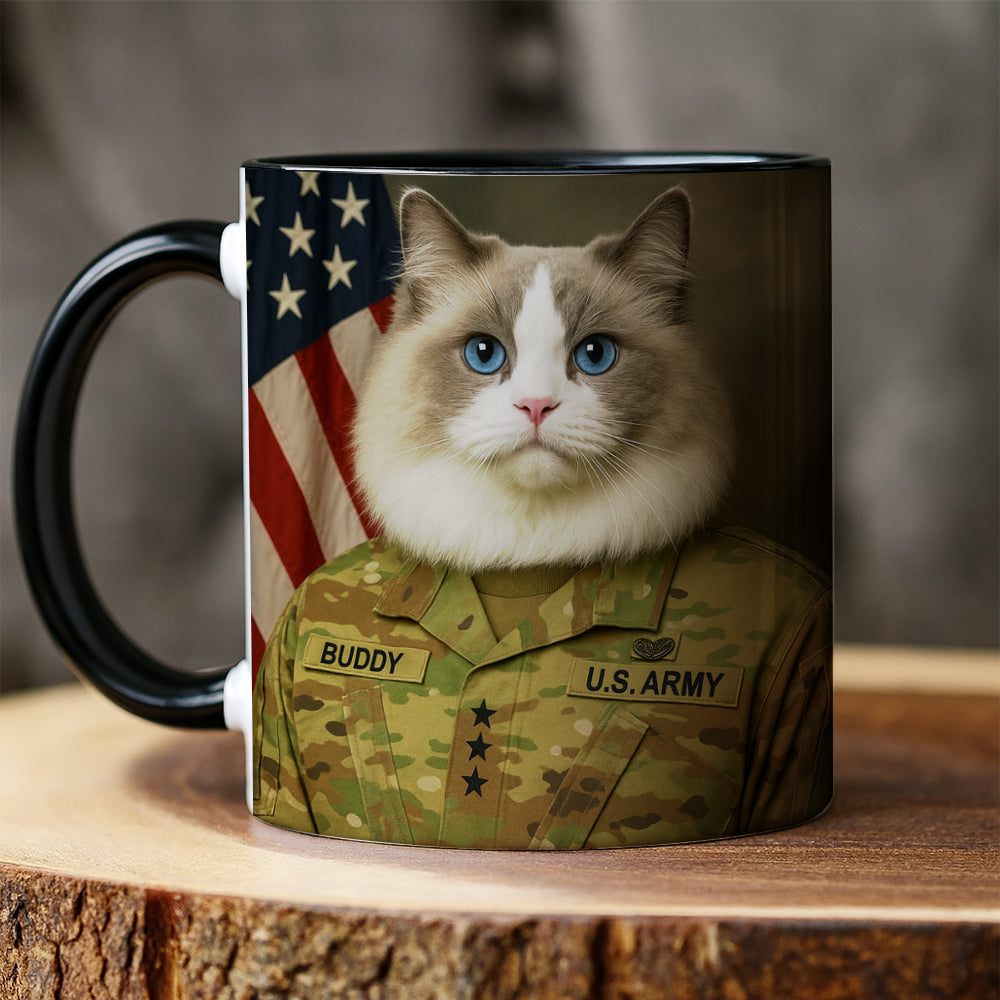 Custom Cat Photo Us Army Mug _ Gift For Cat Lovers