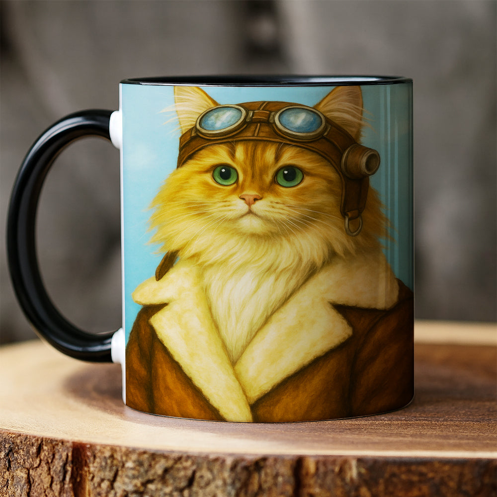 Custom Photo Portrait Pilot MugGift For Cat Lovers