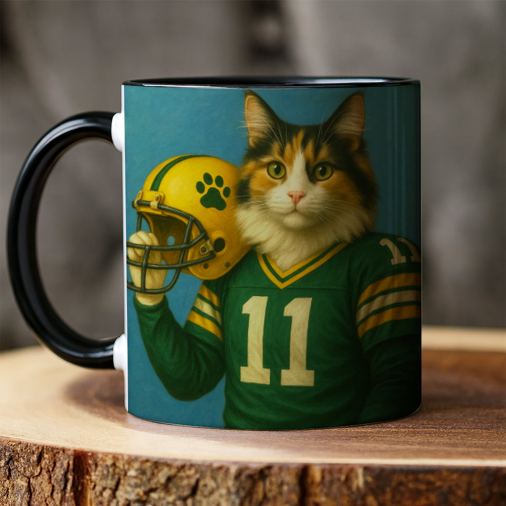 Custom Cat Photo Football Player Mug