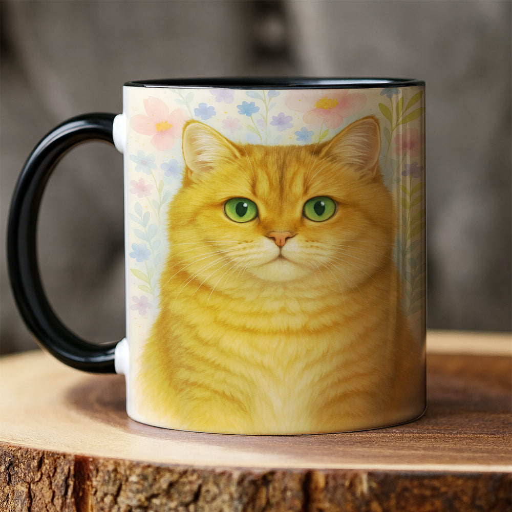 Custom Photo Cat Floral Watercolor Art Mug