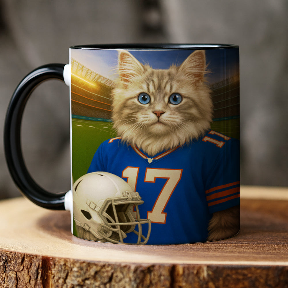 Custom Cat Photo Football Style Mug _ Gift For Cat Lovers