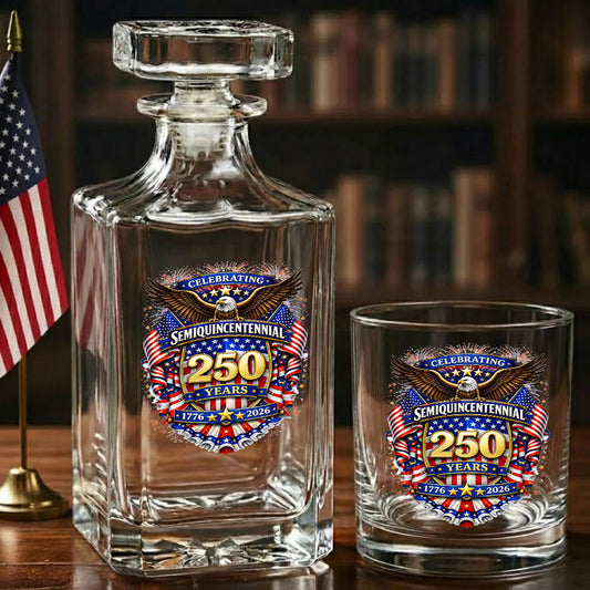 250 Years Whiskey Decanter Set 1776-2026 Patriotic American Gift for Independence Day THUC99