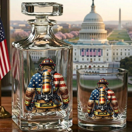 Firefighter Personalized Whiskey Decanter Set, Custom Name Glass Gift