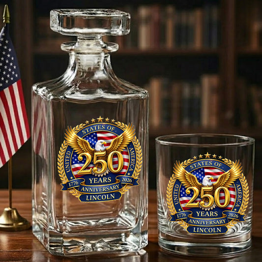 Custom Name 250 Years USA Whiskey Decanter Set, Patriotic Gift THUC99