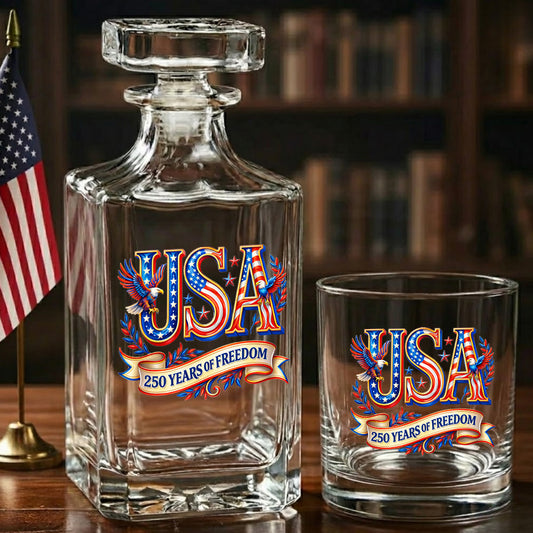 250 Years America Whiskey Decanter Set 1776-2026 Patriotic American Gift for Dad, Veteran, Independence Day THUC99