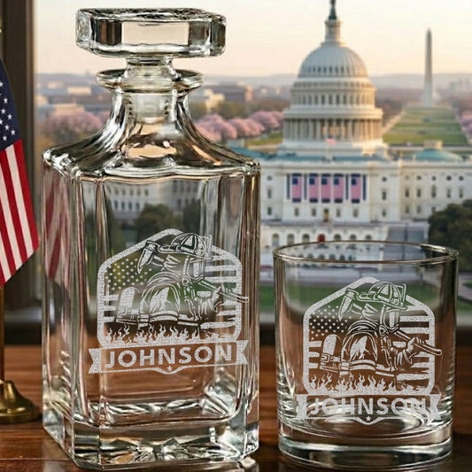 Personalized Firefighter Wife Decanter Set – Custom Name Whiskey Gift for Firefighter Family