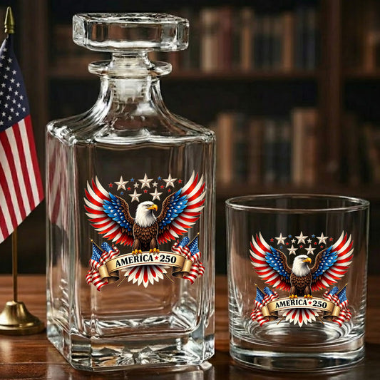 Personalized 250 Years USA Whiskey Decanter Set, Patriotic Gift THUC99