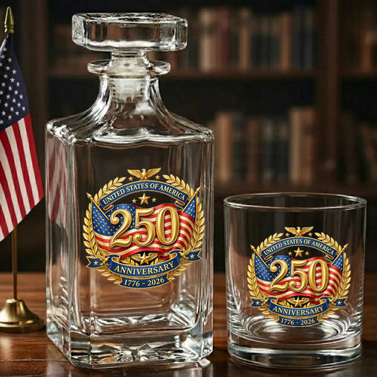 250 Years USA Whiskey Decanter Set 1776-2026, Patriotic Independence Day Gift THUC99