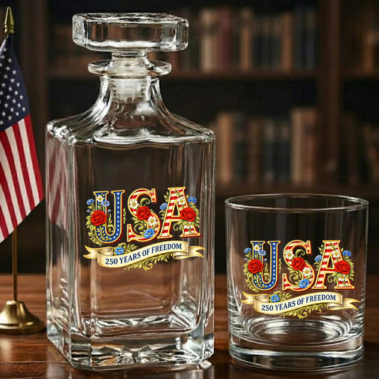 America 250 Patriotic Whiskey Decanter Set 1776-2026, Independence Day USA Gift THUC99
