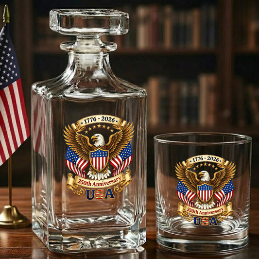 250th Eagle USA Whiskey Decanter Set, Patriotic Independence Day Gift THUC99