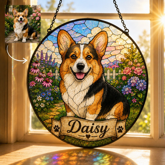 Custom Photo Dog Stained Glass Suncatcher – Custom Dog Lover Gifts | Gift For Dog Lover