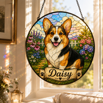 Custom Photo Dog Stained Glass Suncatcher – Custom Dog Lover Gifts | Gift For Dog Lover