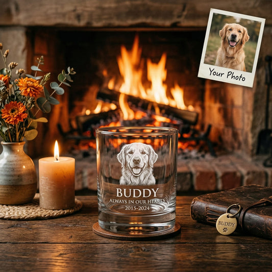Custom Photo Dog Portrait Whiskey Glass 11oz – Dog Memorial Gifts