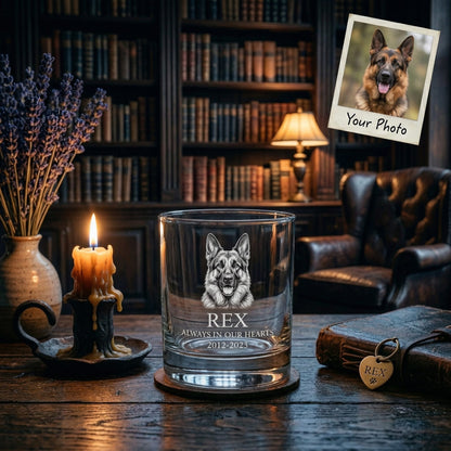 Custom Photo Dog Portrait Whiskey Glass 11oz – Dog Memorial Gifts