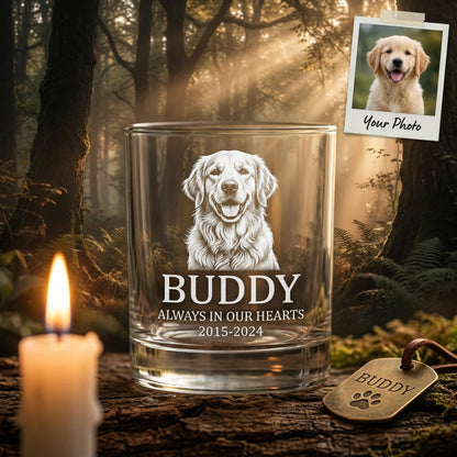 Custom Photo Dog Portrait Whiskey Glass 11oz – Dog Memorial Gifts