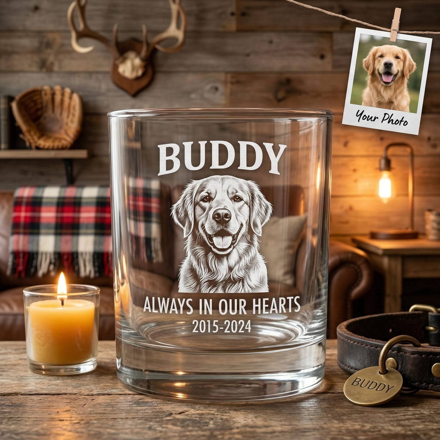 Custom Photo Dog Portrait Whiskey Glass 11oz – Dog Memorial Gifts