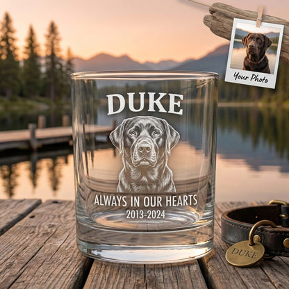 Custom Photo Dog Portrait Whiskey Glass 11oz – Dog Memorial Gifts