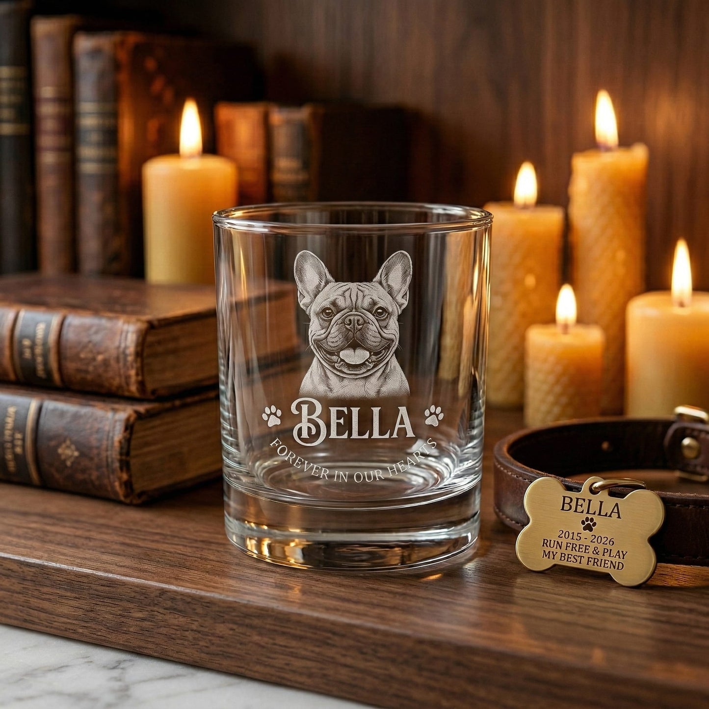 Personalized Dog Portrait Whiskey Glass 11oz – Custom Pet Photo & Name – Dog Memorial Gifts