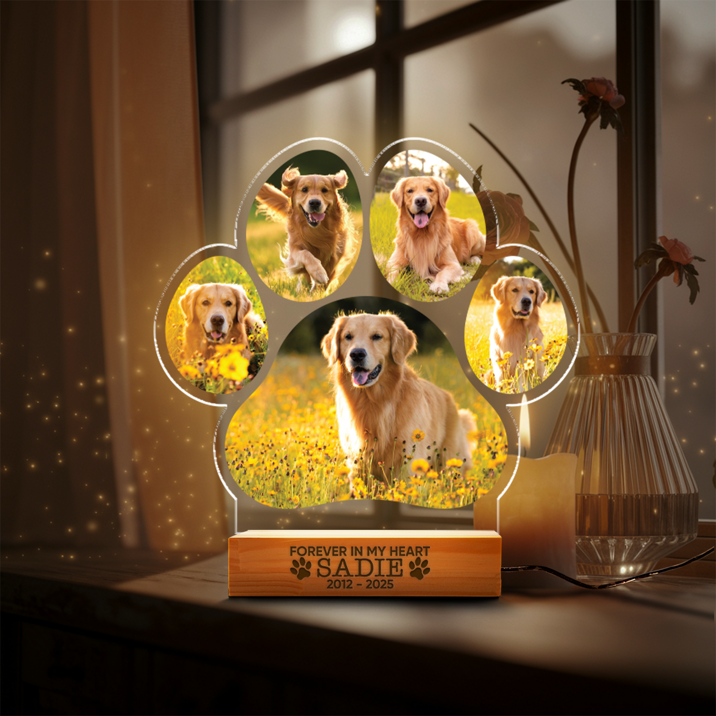 Aeluxlas Custom Dog Photo Night Light, Dog Memorial Gifts, Light Up Pet Memorial Plaque, Custom Photo Gift, Personalized Gift for Pet Loss