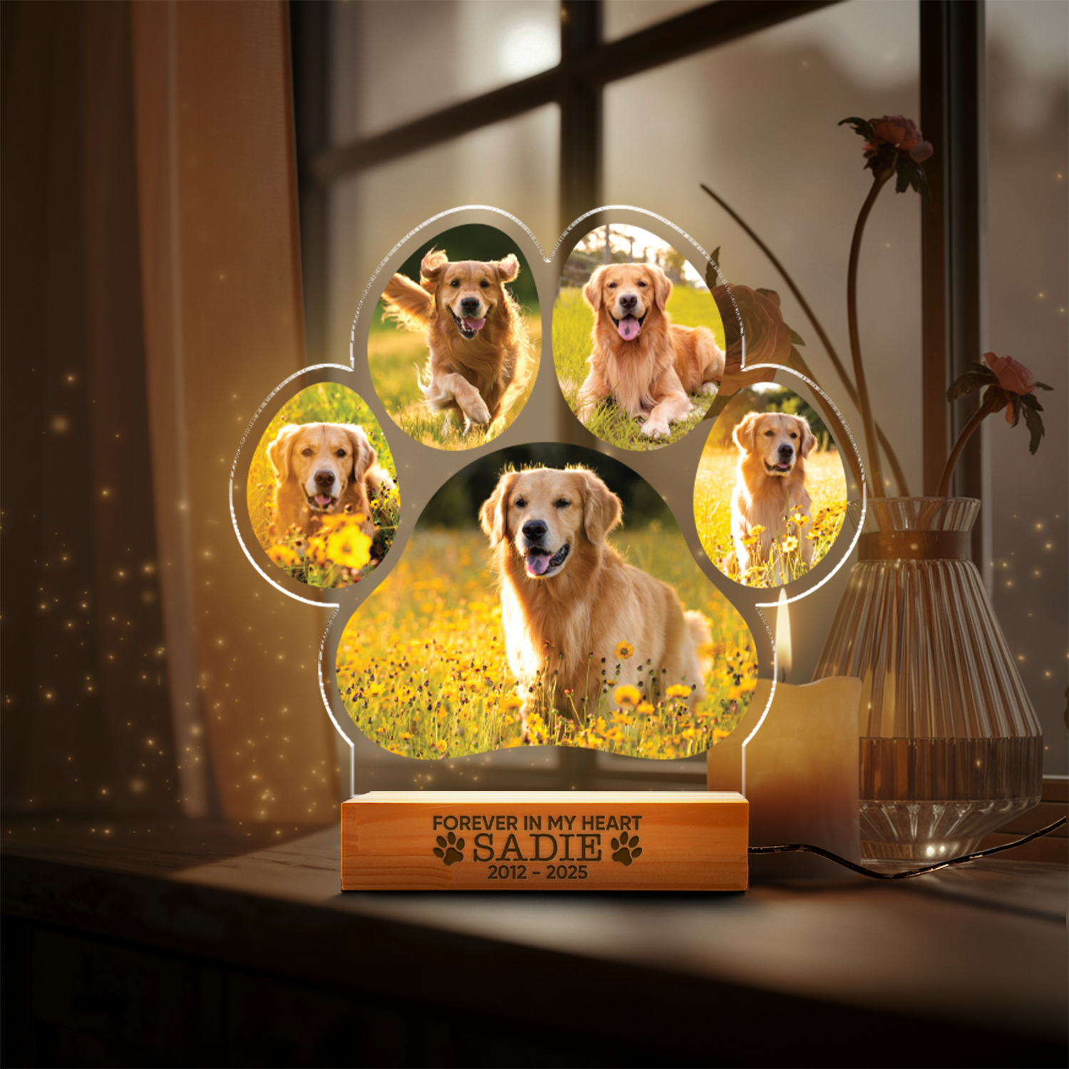 Aeluxlas Custom Dog Photo Night Light, Dog Memorial Gifts, Light Up Pet Memorial Plaque, Custom Photo Gift, Personalized Gift for Pet Loss