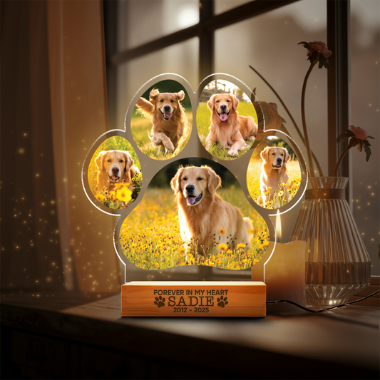 Aeluxlas Custom Dog Photo Night Light, Dog Memorial Gifts, Light Up Pet Memorial Plaque, Custom Photo Gift, Personalized Gift for Pet Loss