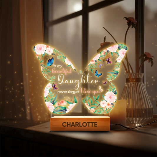 Aeluxlas Personalized Floral Butterfly  Baby Night Light – Custom Name Bedside Lamp for Girls, Floral Garden Nursery Décor, Birthday Gift for Her