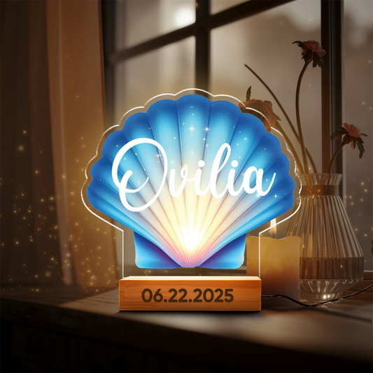 Aeluxlas Personalized Seashell Night Light, Costal Beach Nightlight, Custom LED Lamp for Kids, Perfect Gift for Kids, Unique Room Decor, Led Light for Kids