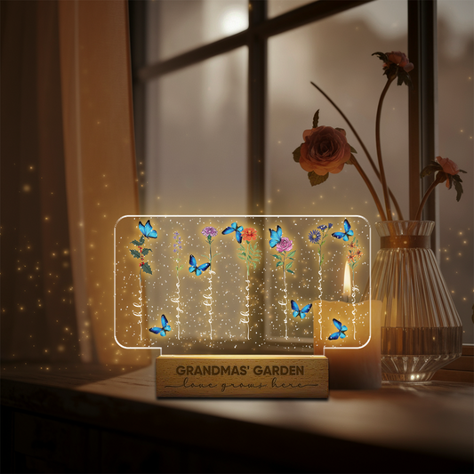 Aeluxlas Grandma‘s Garden Birth Month Flowers Personalized Acrylic LED Night Light, Mothers Day Gift For Grandma, Mom, Custom Flowers