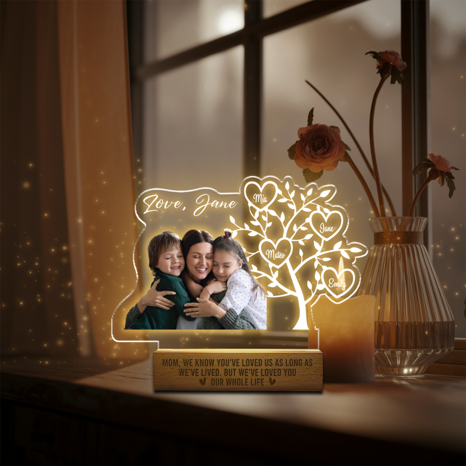 Aeluxlas Custom Photo Night Light, Mother's Day Gift, Personalized Family Tree LED Night Light, Gift for Mom