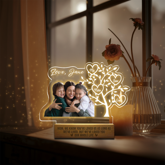 Aeluxlas Custom Photo Night Light, Mother's Day Gift, Personalized Family Tree LED Night Light, Gift for Mom