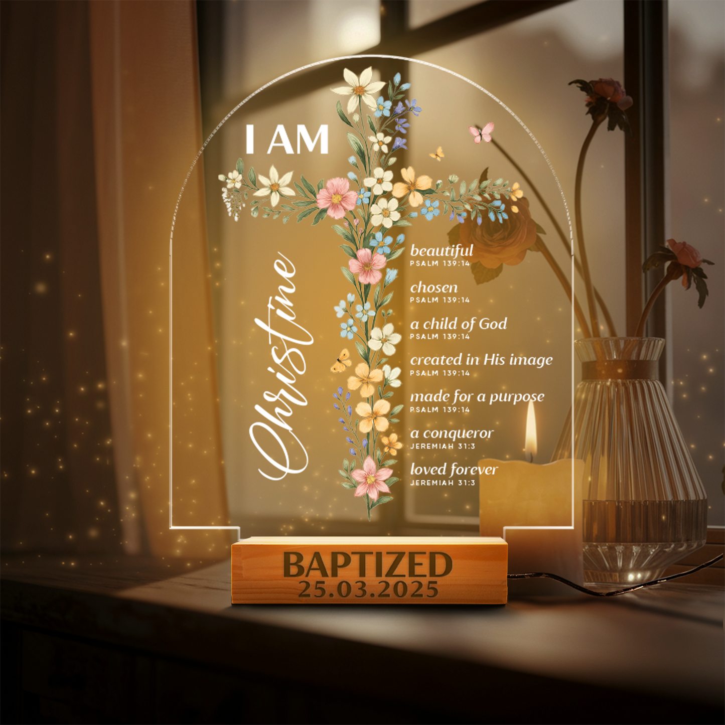 Aeluxlas Personalized Baptism Night Light For Baby, Baby Gift, Baptism Gift, Dedicated Gift, Nursery Decor, Kids Beside Night Lamp, New Baby Gift