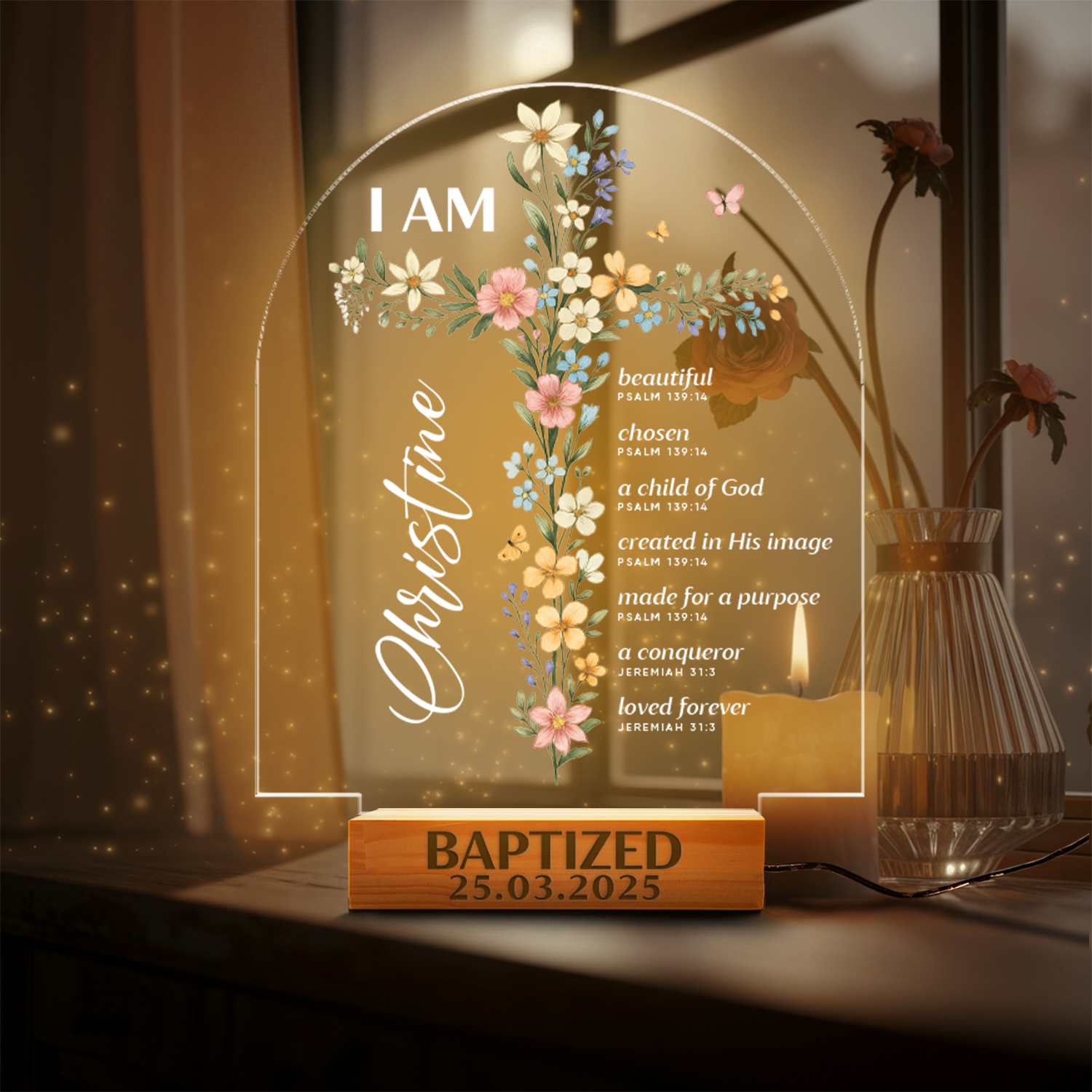 Aeluxlas Personalized Baptism Night Light For Baby, Baby Gift, Baptism Gift, Dedicated Gift, Nursery Decor, Kids Beside Night Lamp, New Baby Gift