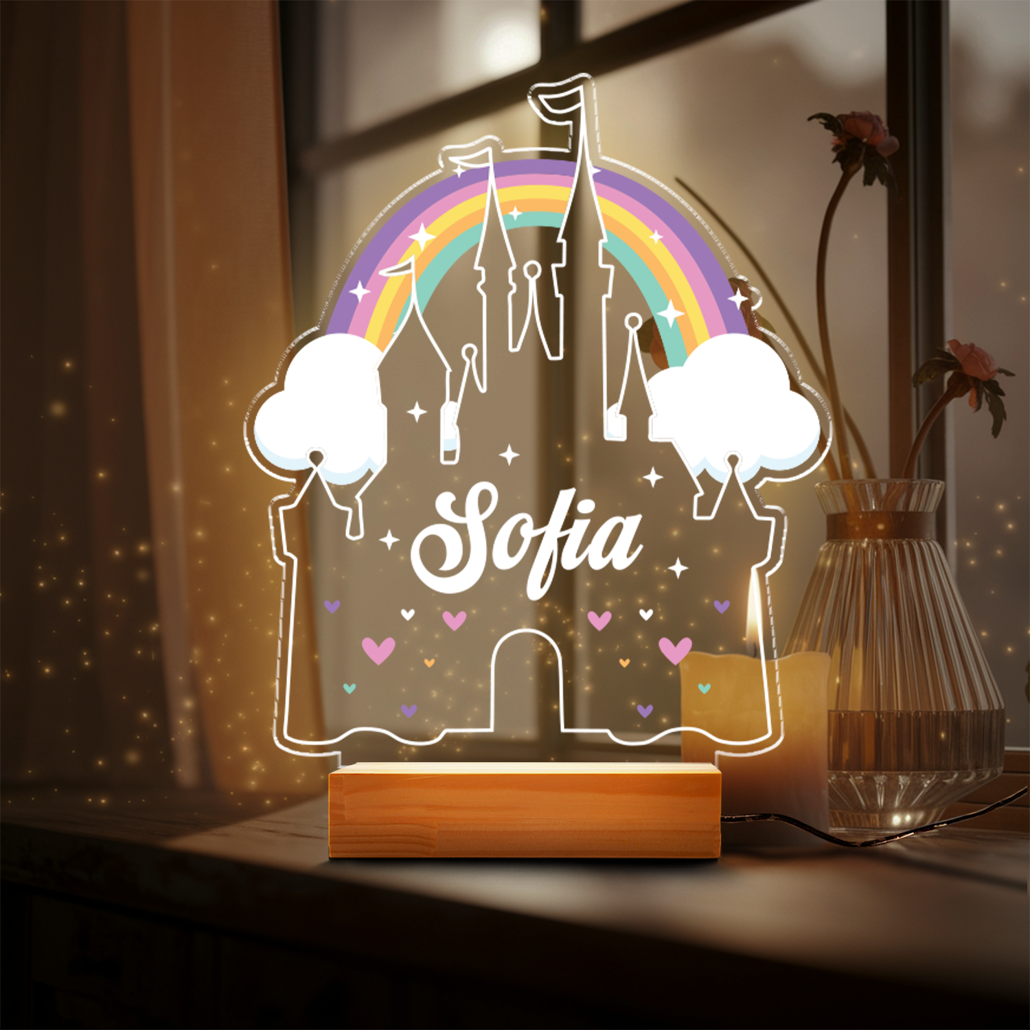 Aeluxlas Personalized Princess Castle Night Light - Custom LED Lamp for Kids, Perfect Gift for Princess Lovers, Unique Room Decor,Nightlight for Girl
