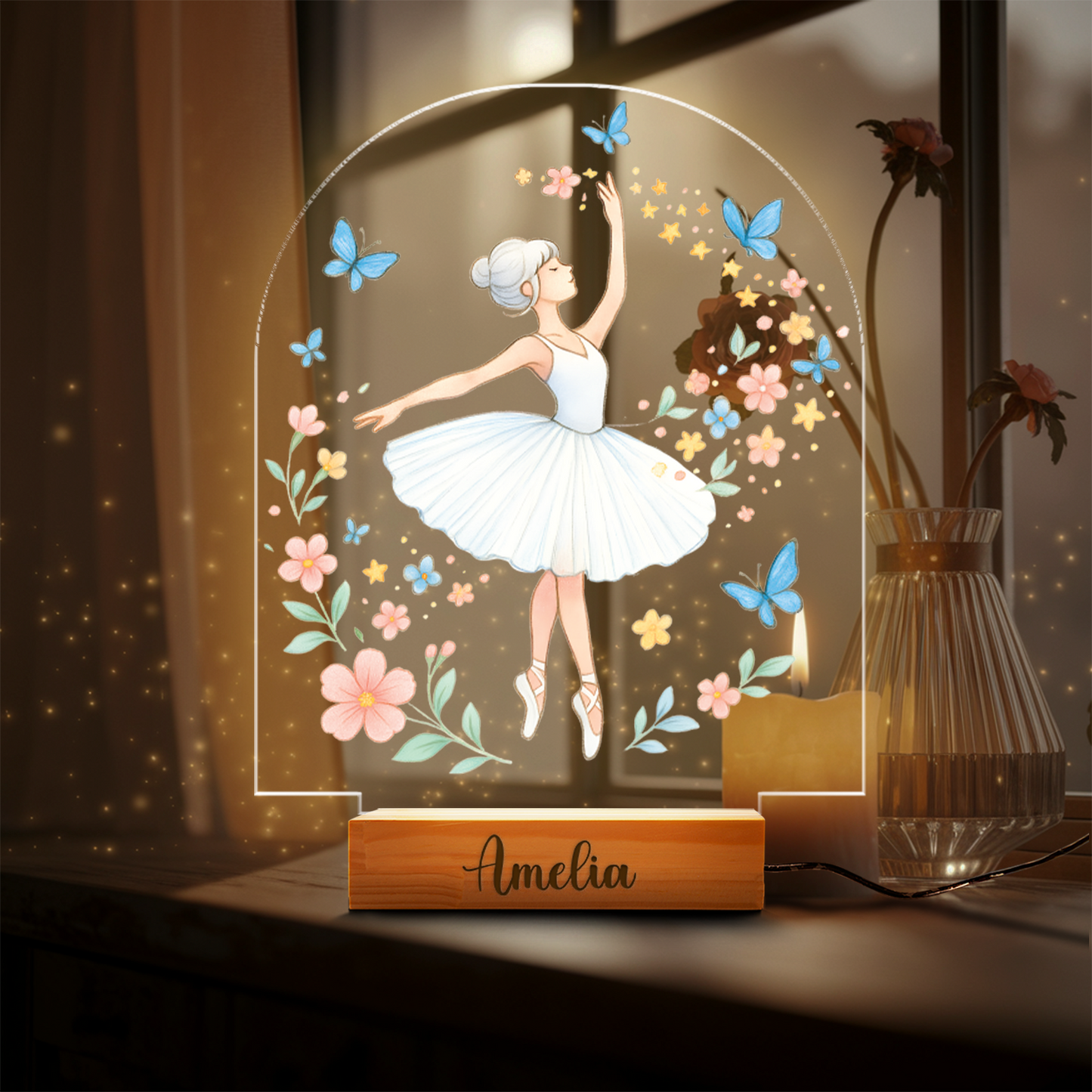 Aeluxlas Custom Name Ballerina Night Light Gift for Girls Perfect for Bedroom Decor, Personalized Your Girl Name for Christmas and Birthday Gifting