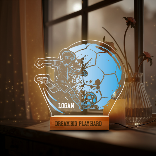Aeluxlas Personalized Soccer Lamp - Unique Bedroom Night Light and Home Decor Gift for Kids and Soccer Fans