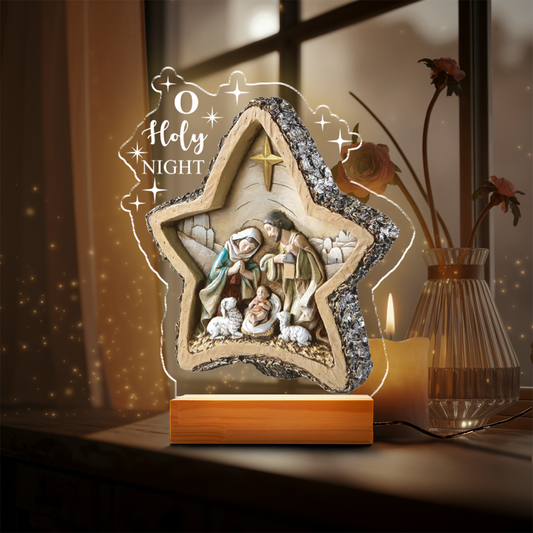 Aeluxlas Personalized Nativity Oh Holy Night Led Light, Jesus Christ Night Light - Custom LED Religious Lamp, Perfect Gift for Faith Lovers