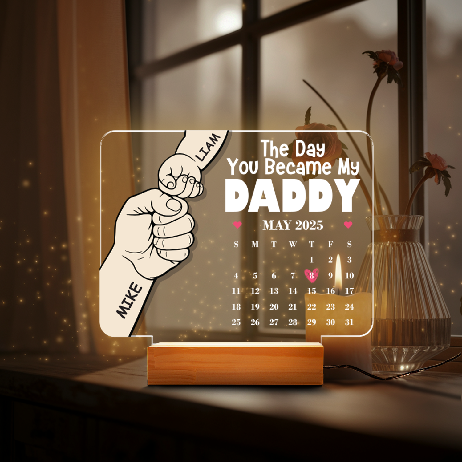 Aeluxlas Personalized Fist Bump Calendar Night Light, You Became My Daddy Led Light, Gift For Dad