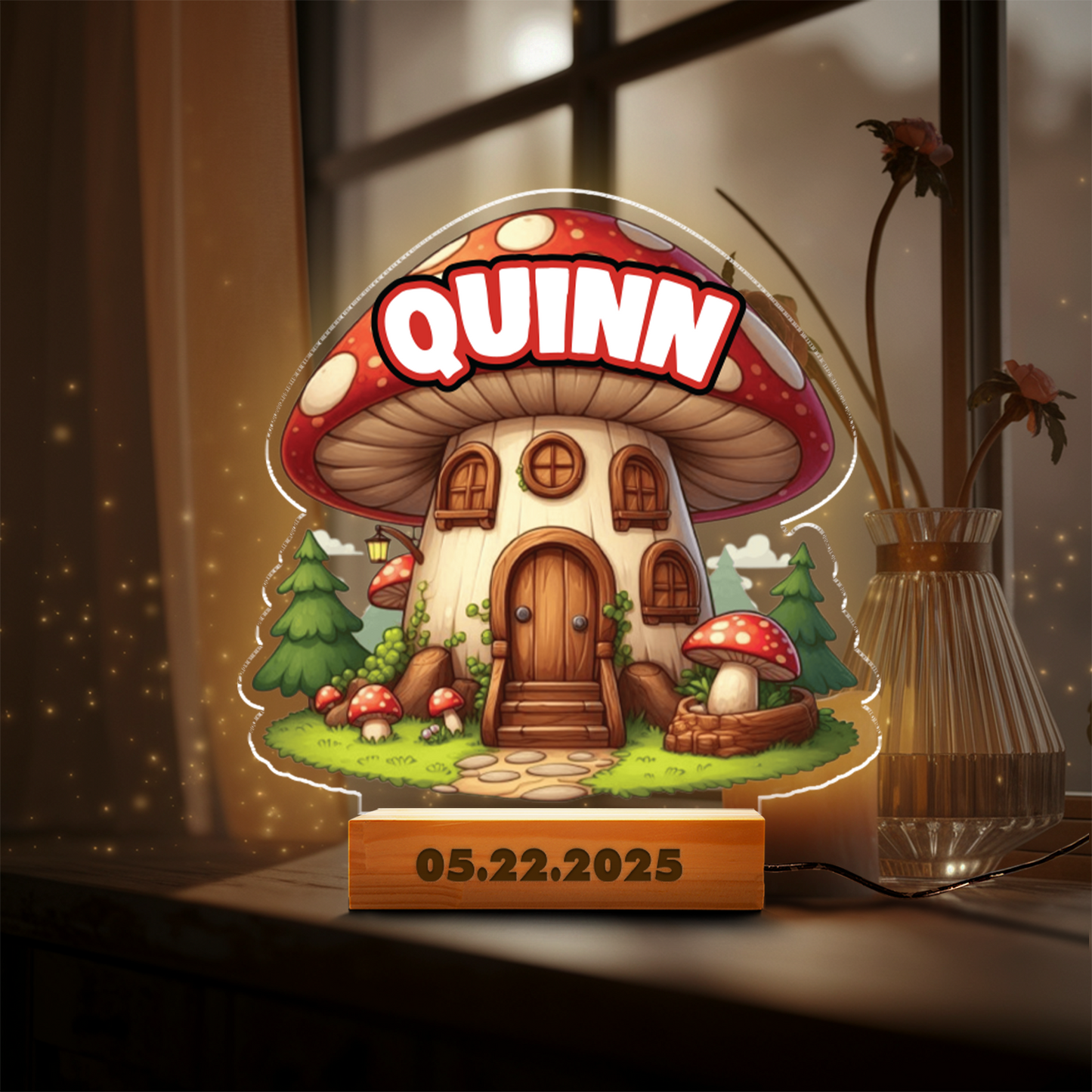 Aeluxlas Personalized Fairy Garden Mushroom House, Birthday Gift, Nursery Gifts, Kids Gift