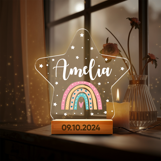 Aeluxlas Personalized Rainbow Star Night Light, Kids Night Light Gift, Baby Night Light, Birthday Gifts for Kids, Kids Bedroom Nursery Table Light