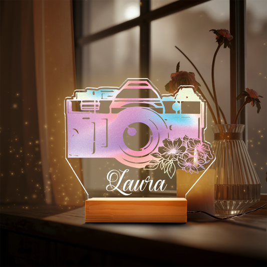 Aeluxlas Personalized Photographer Camera Night Light, Custom Photography Lover Gift, Photographer Studio Desk Lamp, Camera Led Light Gift