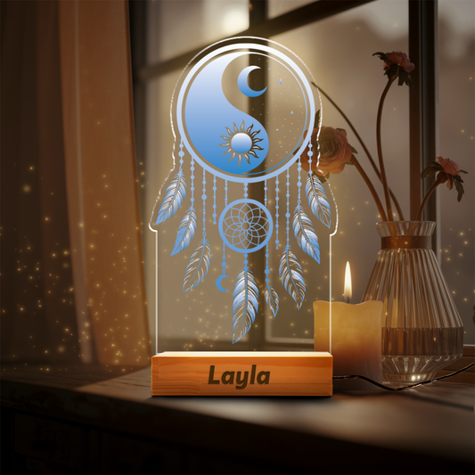 Aeluxlas Dreamcatcher Night Light Custom Made For Bedroom, Chakra Room Decor With Dream Catcher, Personalized Bedside Led Lamp, Best Wishes Gift