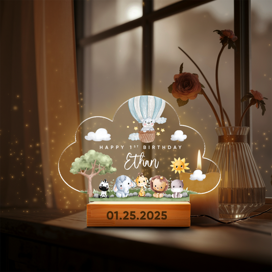Aeluxlas Happy Birthday Animals Cloud, Birthday Gift For Kids, Baby Name Gift, Nursery Decor